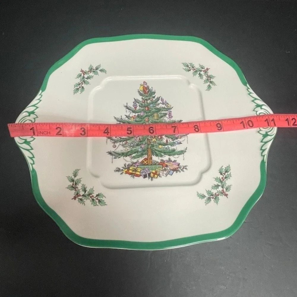 1997 Spode Christmas Tree Square Cake Plate Platter Made in England Boxed